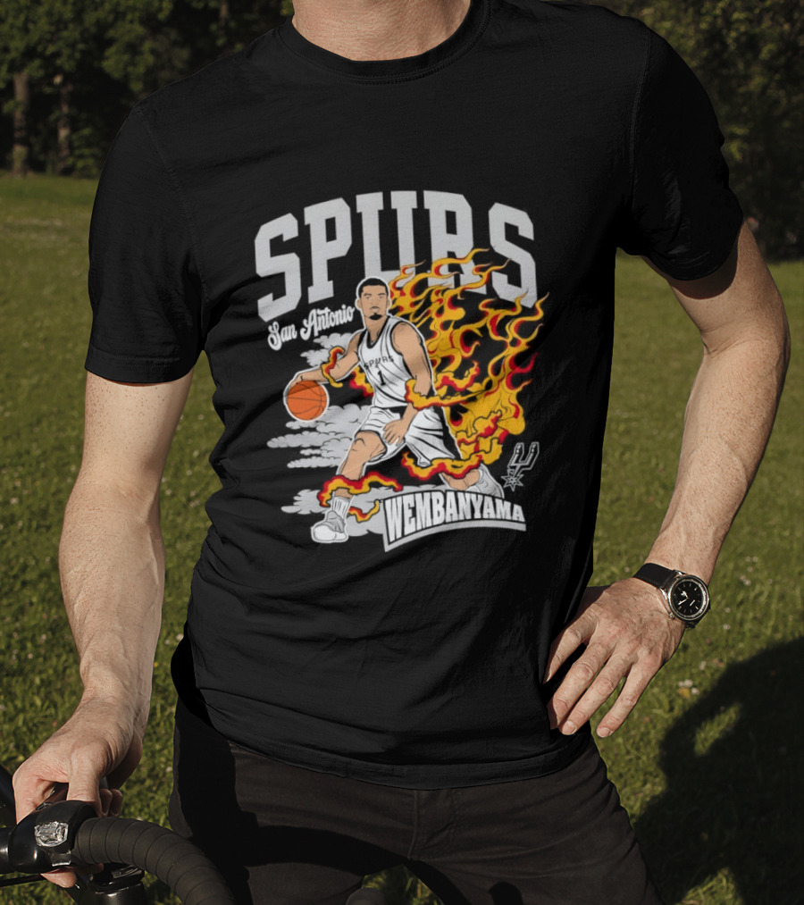 Victor Wembanyama San Antonio Spurs No 1 Basketball Flames Caricature T-Shirt