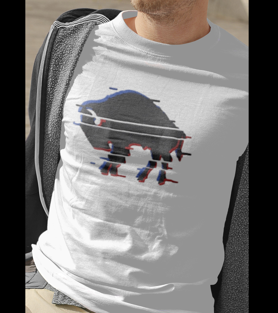 Buffalo Glitch Effect Blue Red Overlay Optical Illusion T-Shirt