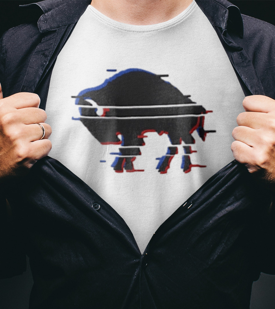 Buffalo Glitch Effect Blue Red Overlay Optical Illusion T-Shirt