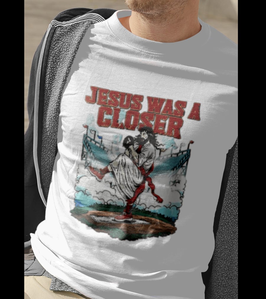 Jesus Was A Closer Baseball Pitcher Heavenly Stadium Scene T-Shirt