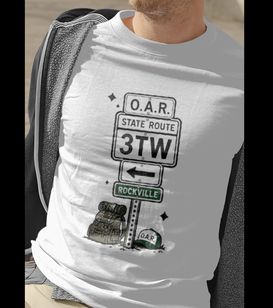 O.A.R. State Route 3TW Rockville Road Sign Backpack Adventure T-Shirt