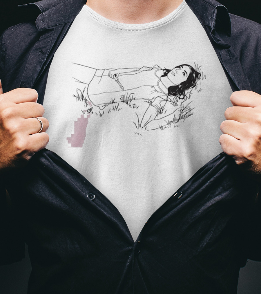 The Unraveled Tour Olivia Rodrigo Knife Graphic Line Art Lying In Grass T-Shirt