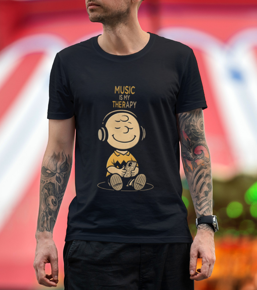 Charlie Brown Listening To Music Is My Therapy T-Shirt