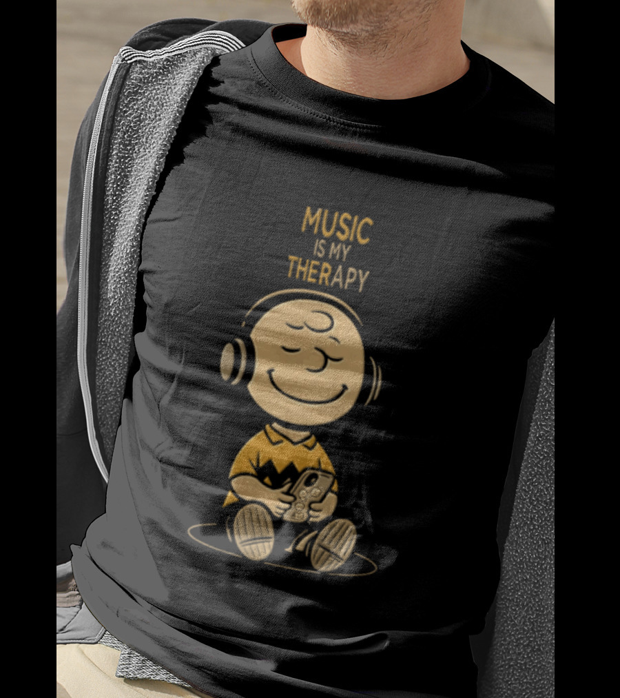Charlie Brown Listening To Music Is My Therapy T-Shirt