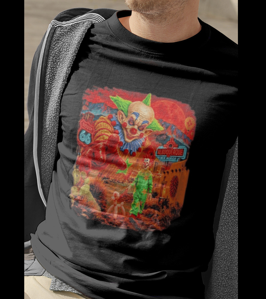 Creepy Clown Route 66 Albuquerque New Mexico Halloween Red Sky 2026 T-Shirt