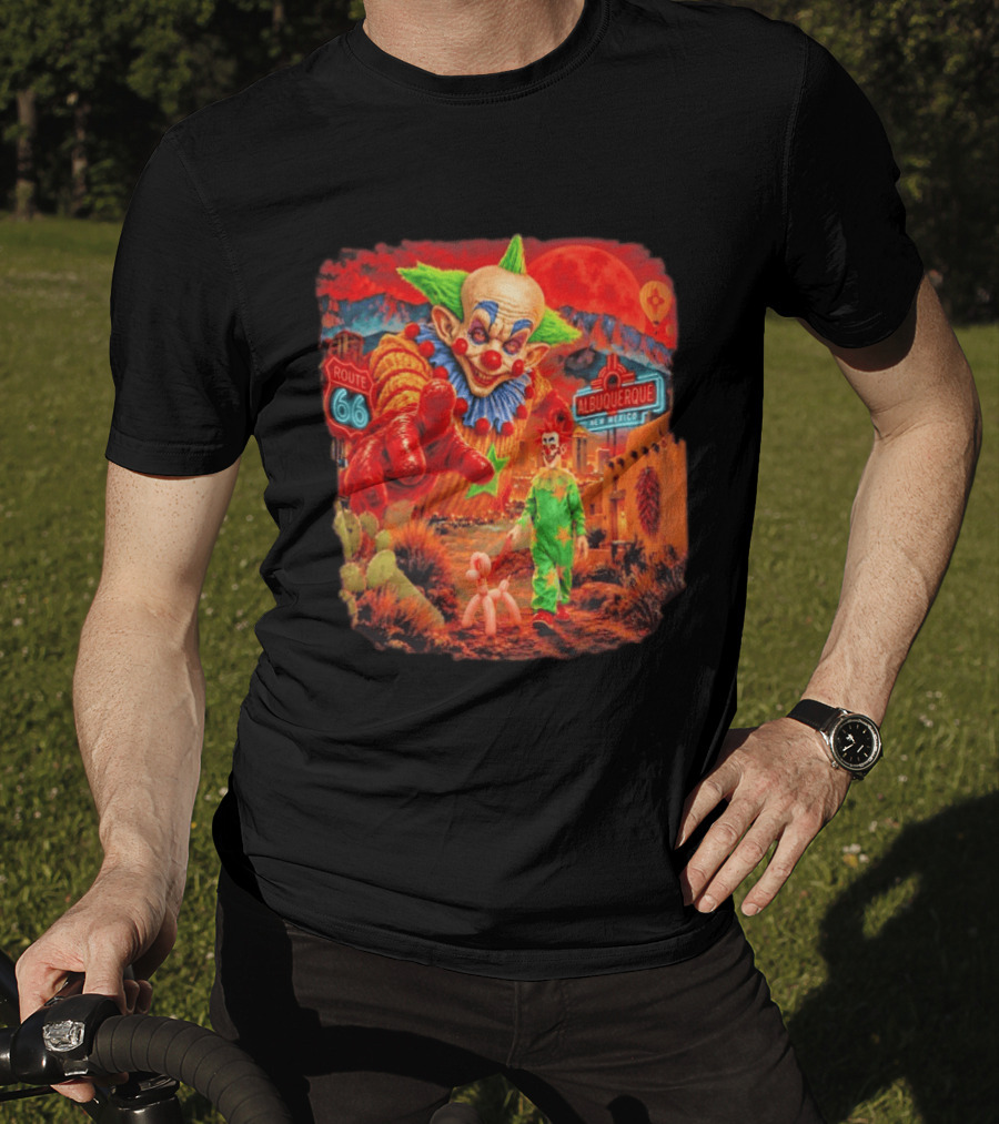 Creepy Clown Route 66 Albuquerque New Mexico Halloween Red Sky 2026 T-Shirt