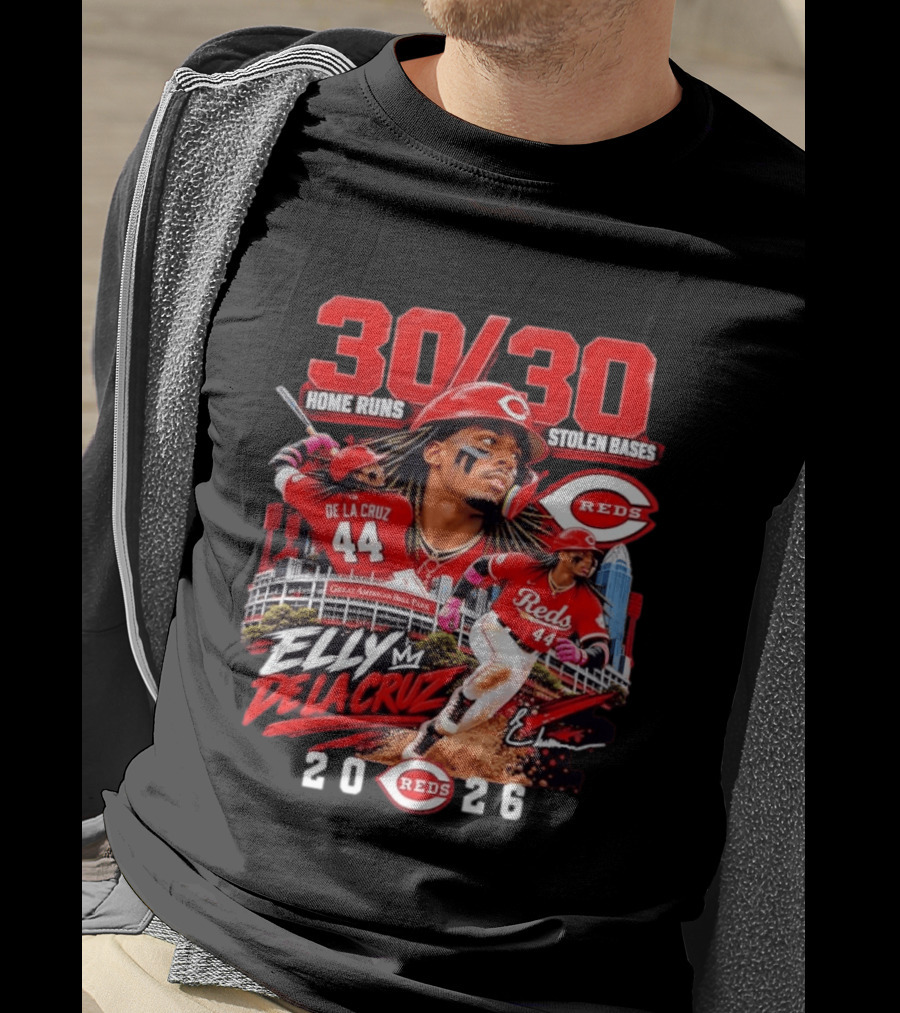 30 30 Home Runs Stolen Bases Elly De La Cruz Cincinnati Reds 44 Great American Ball Park 2026 T-Shirt