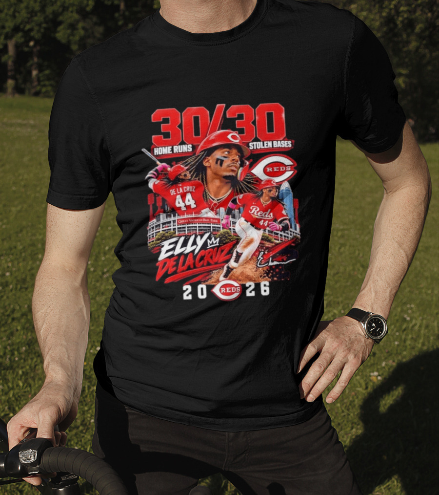 30 30 Home Runs Stolen Bases Elly De La Cruz Cincinnati Reds 44 Great American Ball Park 2026 T-Shirt