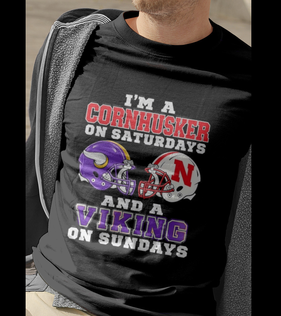 I'm A Cornhusker On Saturdays And A Viking On Sundays Helmet Rivalry T-Shirt