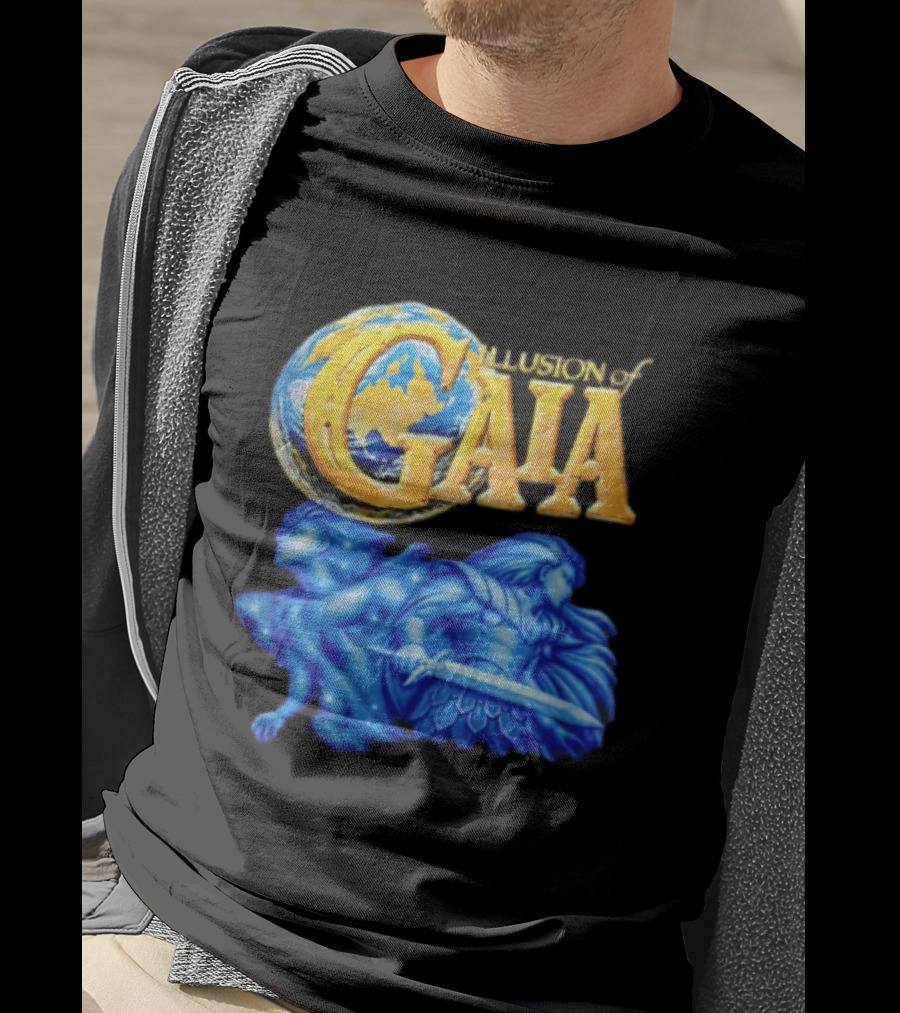 Illusion Of Gaia Earth Globe Blue Figures Sword T-Shirt