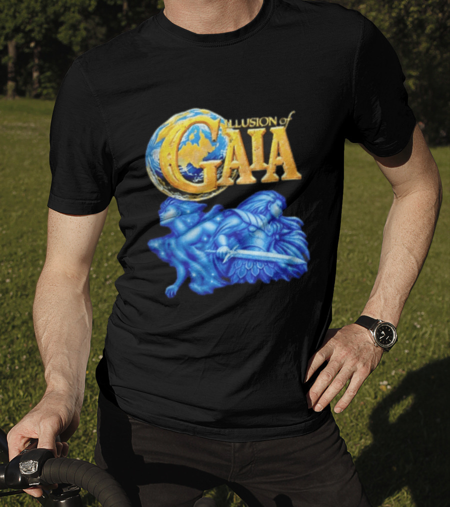 Illusion Of Gaia Earth Globe Blue Figures Sword T-Shirt