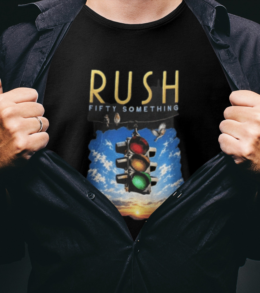 Rush Fifty Something Traffic Light Birds Blue Sky Sunset T-Shirt