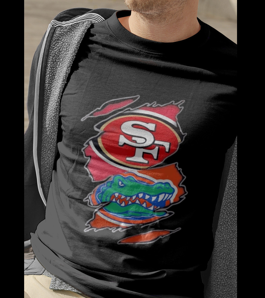 San Francisco 49ers SF Florida Gators Alligator Torn Fabric Football NFL NCAA T-Shirt