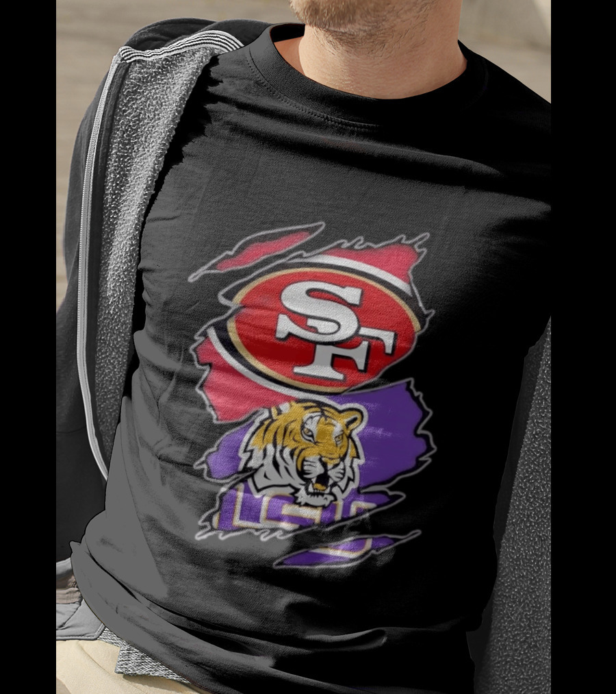 San Francisco 49ers SF And LSU Tigers Tiger Distressed T-Shirt