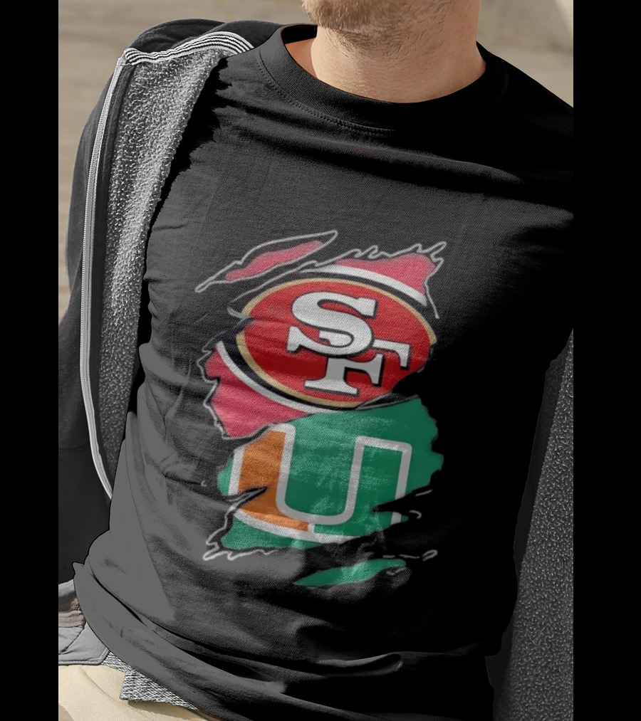 San Francisco 49ers SF And Miami Hurricanes U Distressed Logos T-Shirt