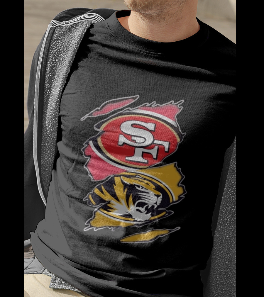 San Francisco 49ers Missouri Tigers Distressed Logo Rip Claw Marks T-Shirt