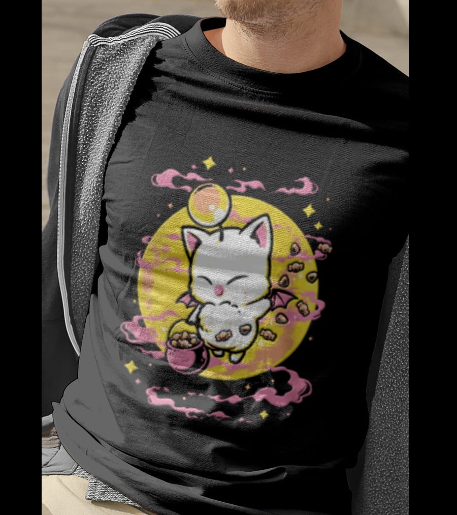 Moogle Cute Character With Candy Bucket And Glowing Yellow T-Shirt