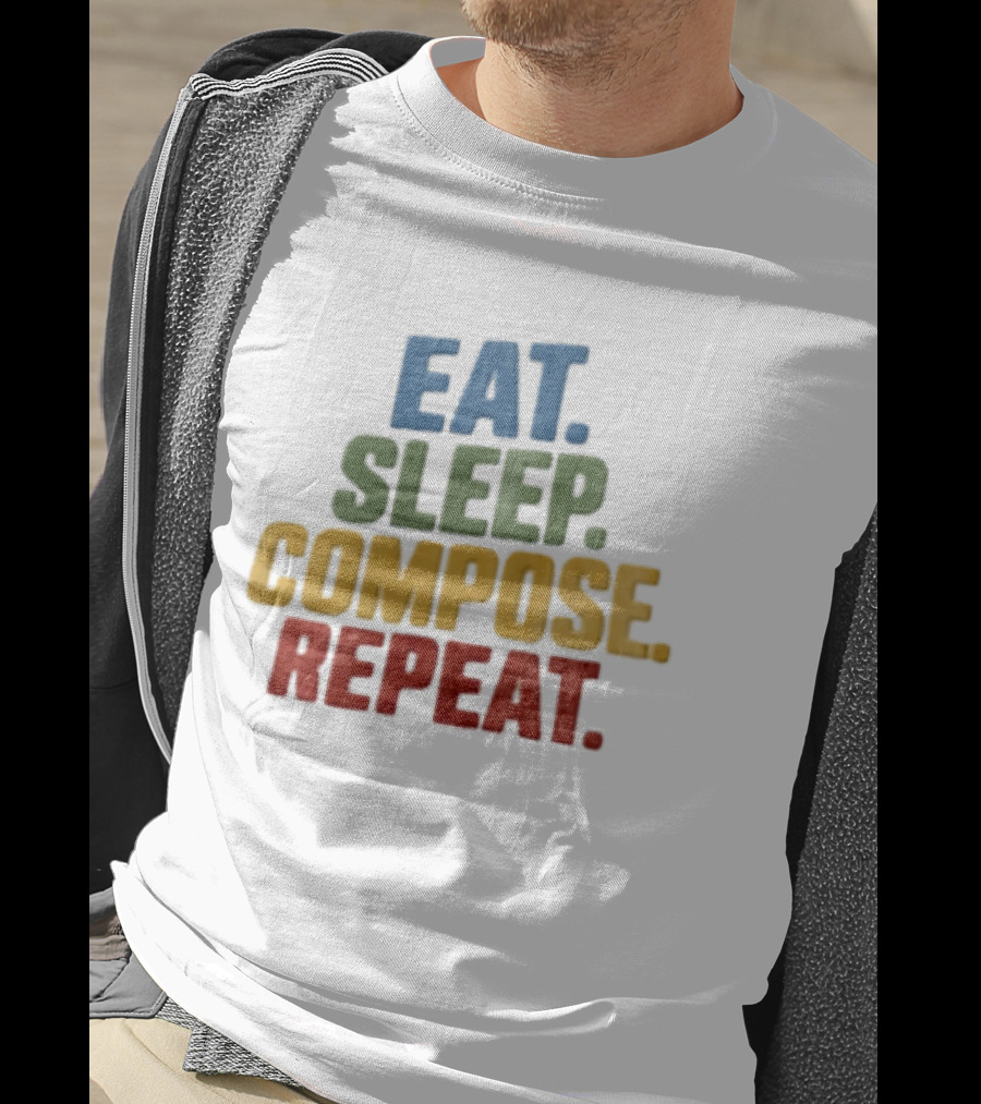 EAT Sleep Compose Repeat Distressed Block Multicolored T-Shirt