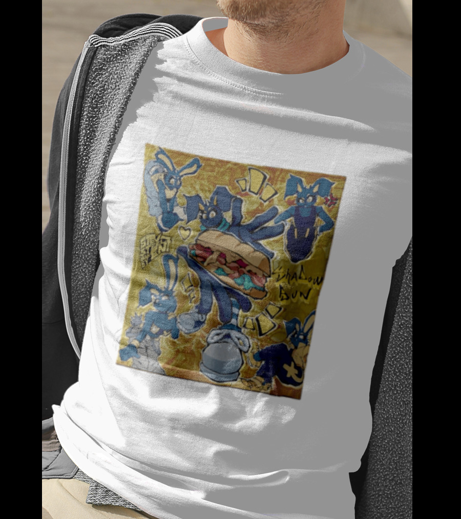 Shadow Bun Blue Rabbit Characters With Sandwich And Stevobeni T-Shirt