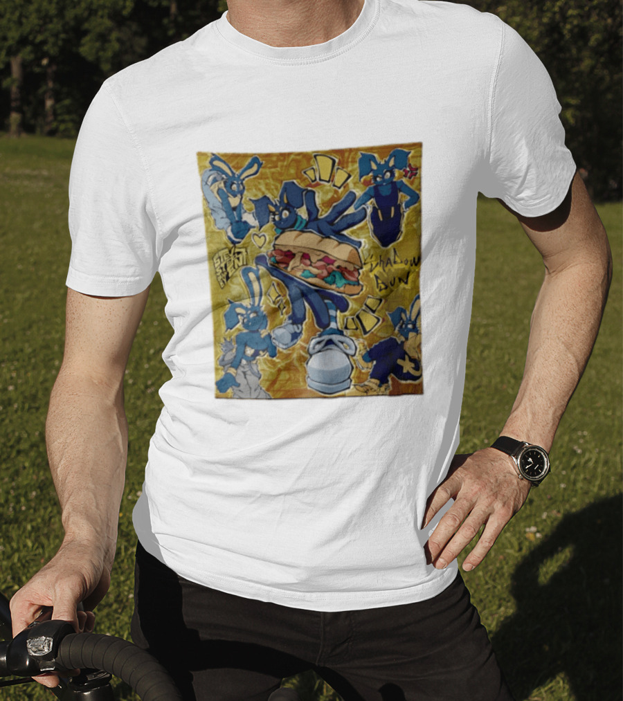 Shadow Bun Blue Rabbit Characters With Sandwich And Stevobeni T-Shirt