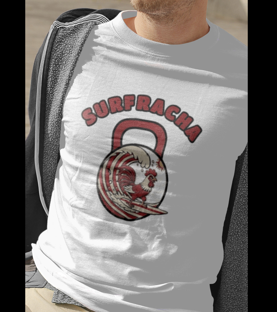 Surfracha Rooster Surfing Wave Kettlebell Sun Adventure T-Shirt