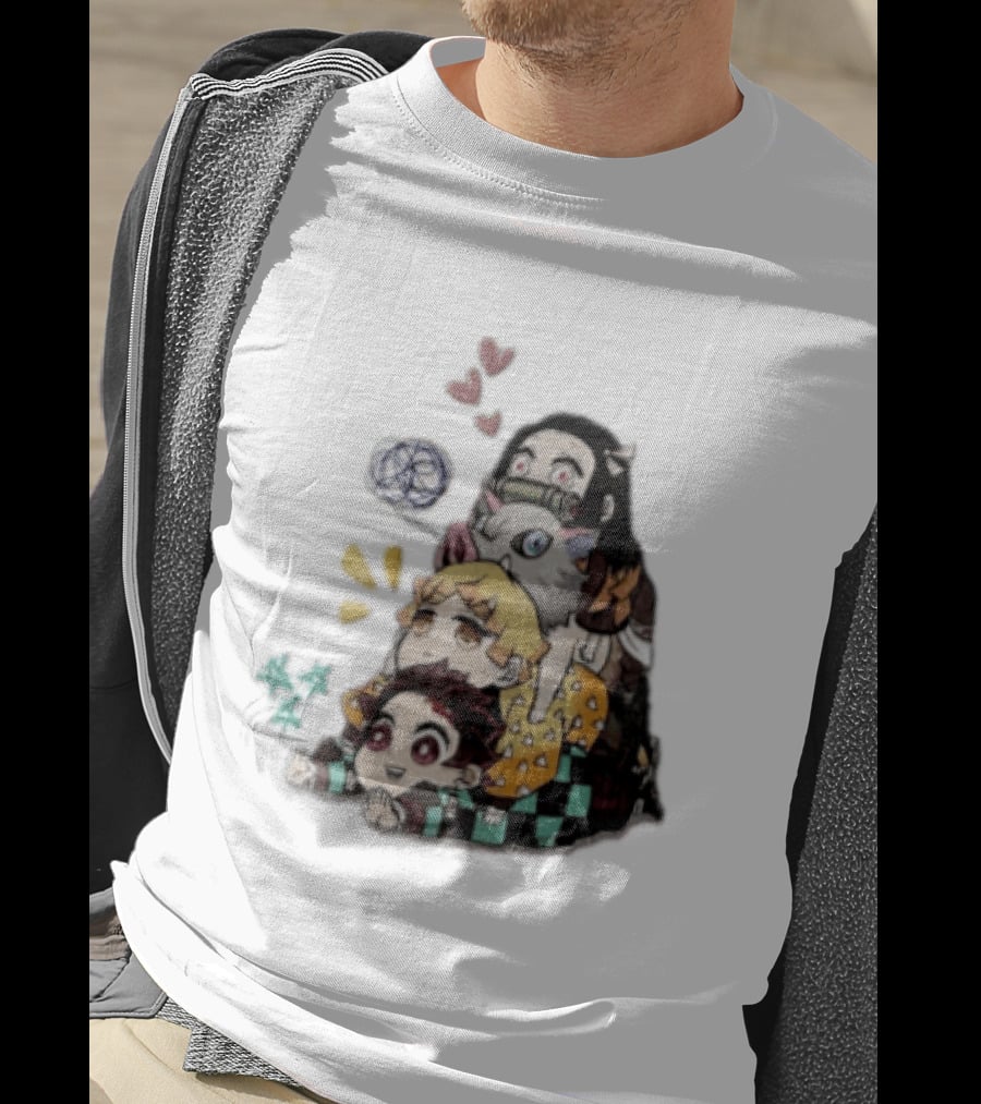 Tanjiro Kamado Zenitsu Agatsuma Inosuke Hashibira Nezuko Hearts Demon Slayer T-Shirt