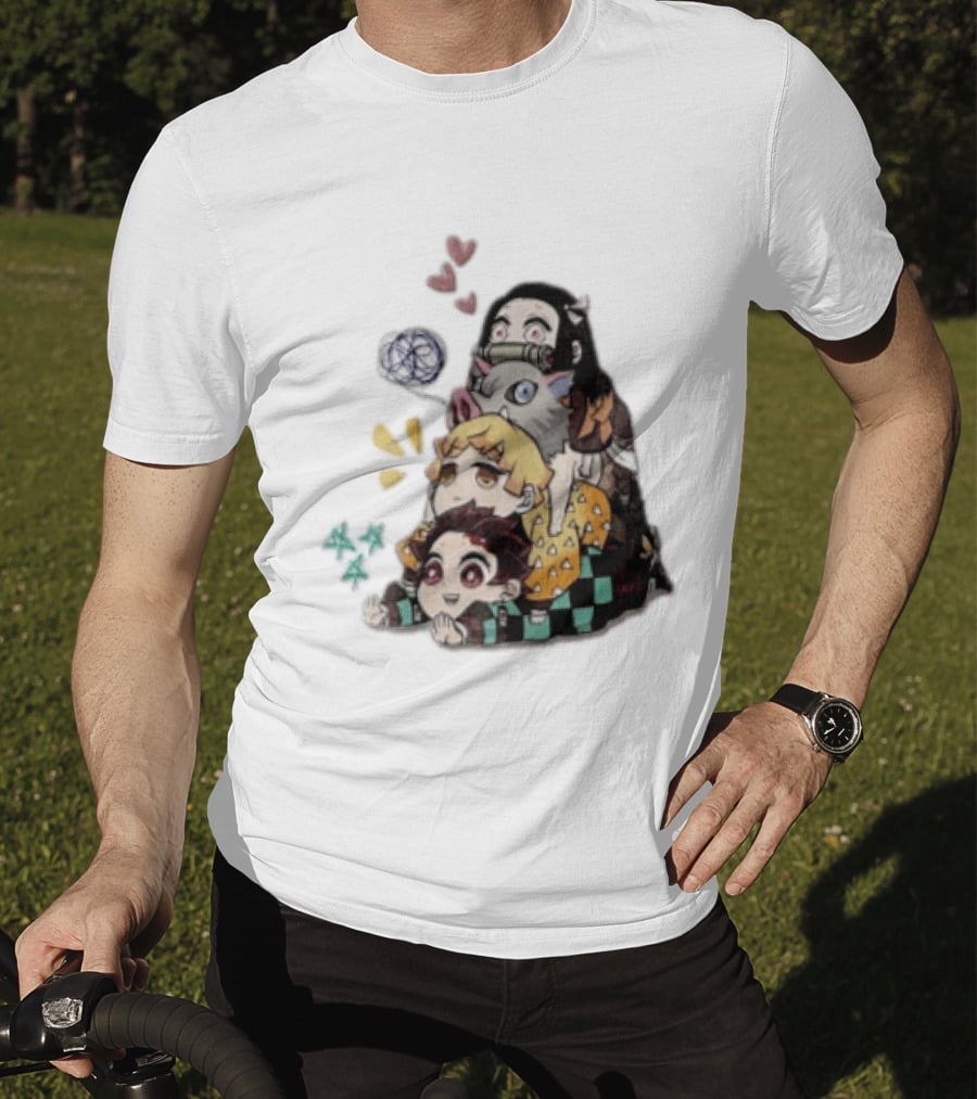Tanjiro Kamado Zenitsu Agatsuma Inosuke Hashibira Nezuko Hearts Demon Slayer T-Shirt