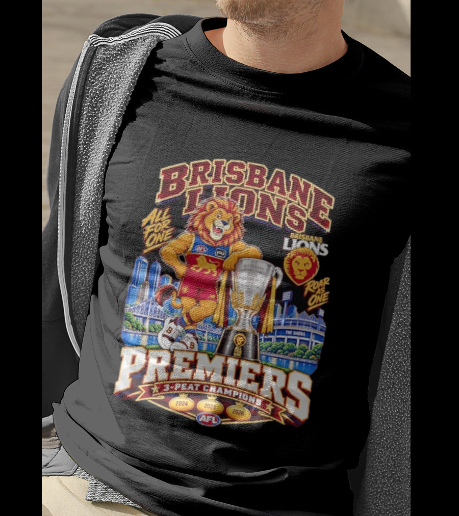 Brisbane Lions 2026 AFL Premiers 3 Peat Champions Roar As One T-Shirt