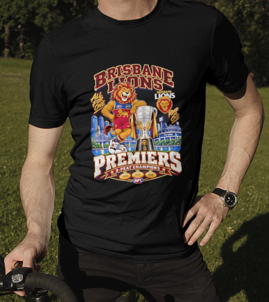 Brisbane Lions 2026 AFL Premiers 3 Peat Champions Roar As One T-Shirt
