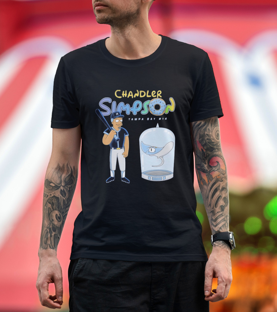 Chandler Simpson Tampa Bay Rays Cartoon Character #14 With Baseball Bat And Manta Ray T-Shirt