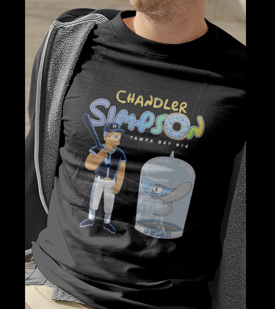 Chandler Simpson Tampa Bay Rays Cartoon Character #14 With Baseball Bat And Manta Ray T-Shirt