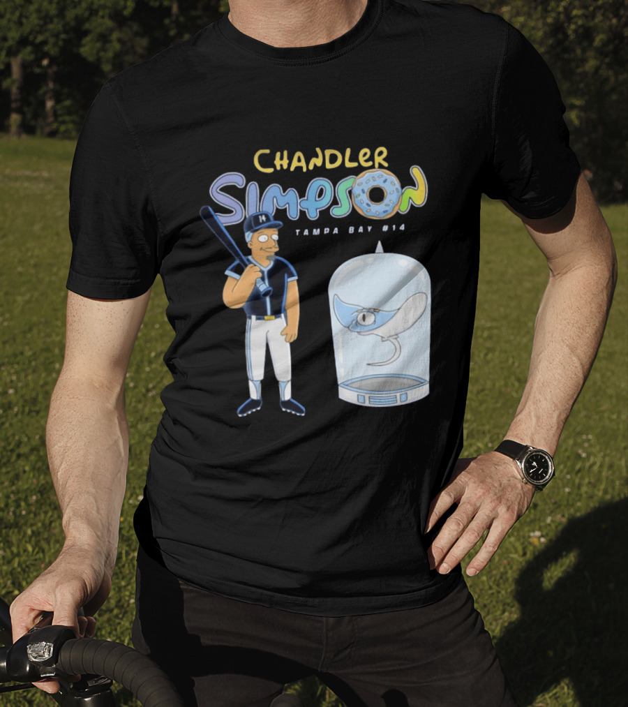 Chandler Simpson Tampa Bay Rays Cartoon Character #14 With Baseball Bat And Manta Ray T-Shirt