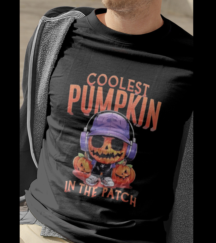 Coolest Pumpkin In The Patch Halloween Pumpkin With Headphones And Sunglasses T-Shirt