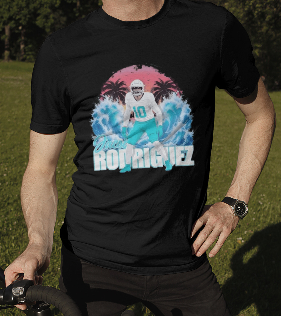 Jacob Rodriguez Miami Dolphins Tidal Wave Football Player Tropical T-Shirt
