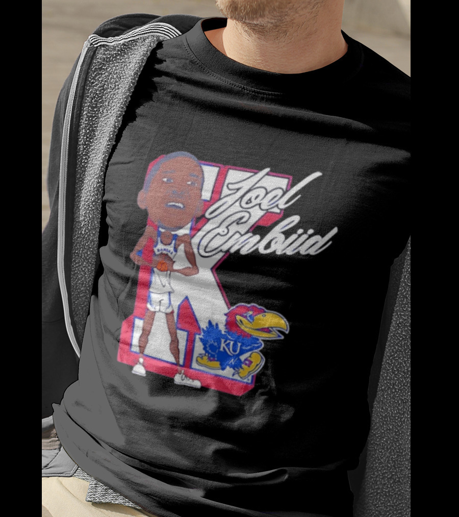 Joel Embiid Kansas Jayhawks KU Cartoon Bobblehead T-Shirt