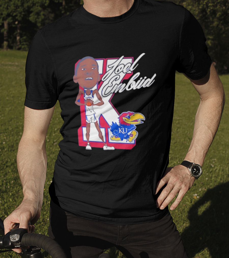 Joel Embiid Kansas Jayhawks KU Cartoon Bobblehead T-Shirt