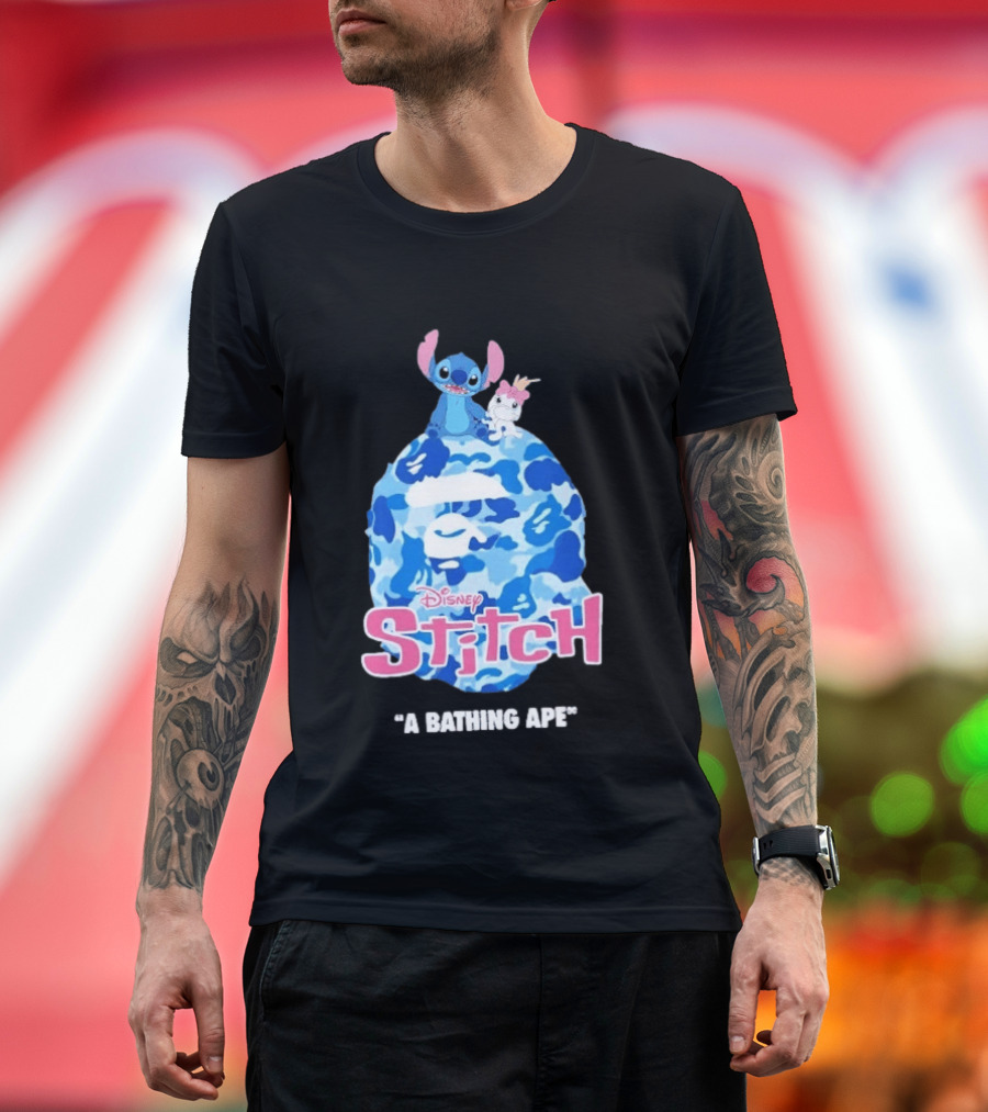 Disney Stitch A Bathing Ape Bape Camo Collaboration 2026 T-Shirt