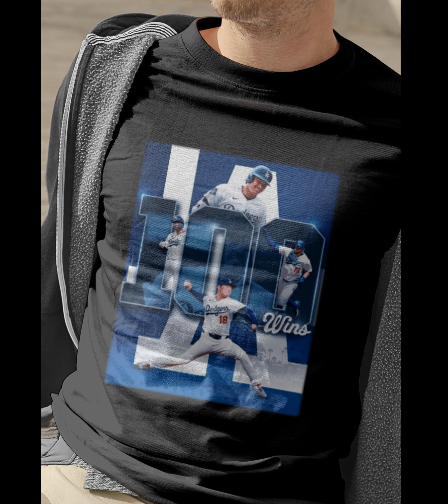 Original MLB Los Angeles Dodgers 100 Wins Player Celebration Victory T-Shirt
