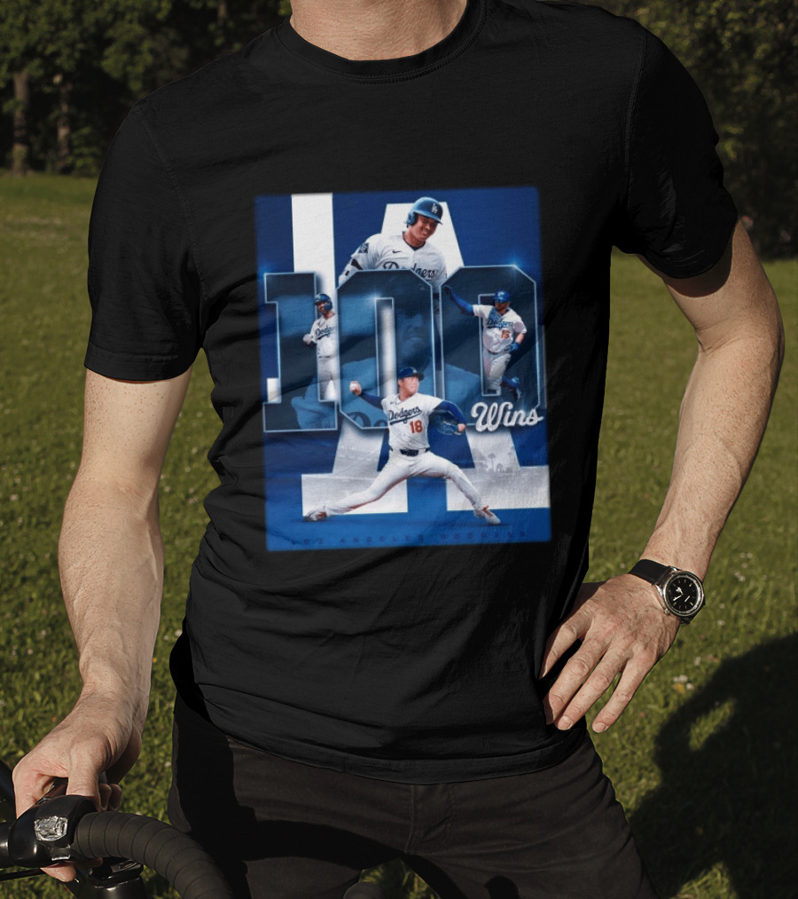 Original MLB Los Angeles Dodgers 100 Wins Player Celebration Victory T-Shirt