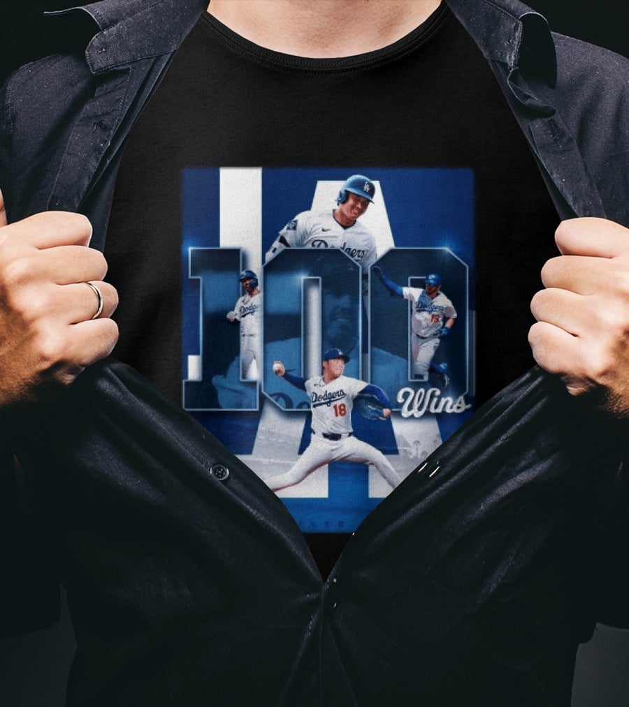 Original MLB Los Angeles Dodgers 100 Wins Player Celebration Victory T-Shirt