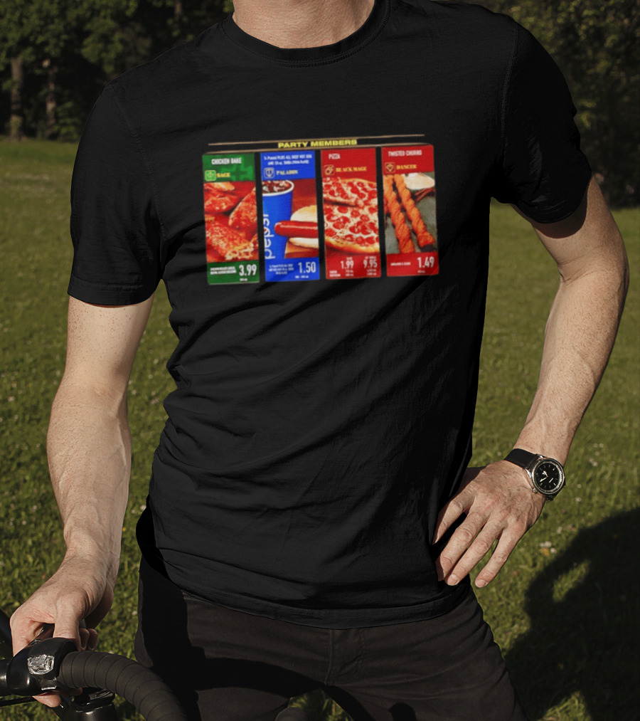 Party Members Menu Chicken Bake Sage Paladin Beverage Hot Dog Black Mage Pepperoni Pizza Dancer Twisted Churro T-Shirt