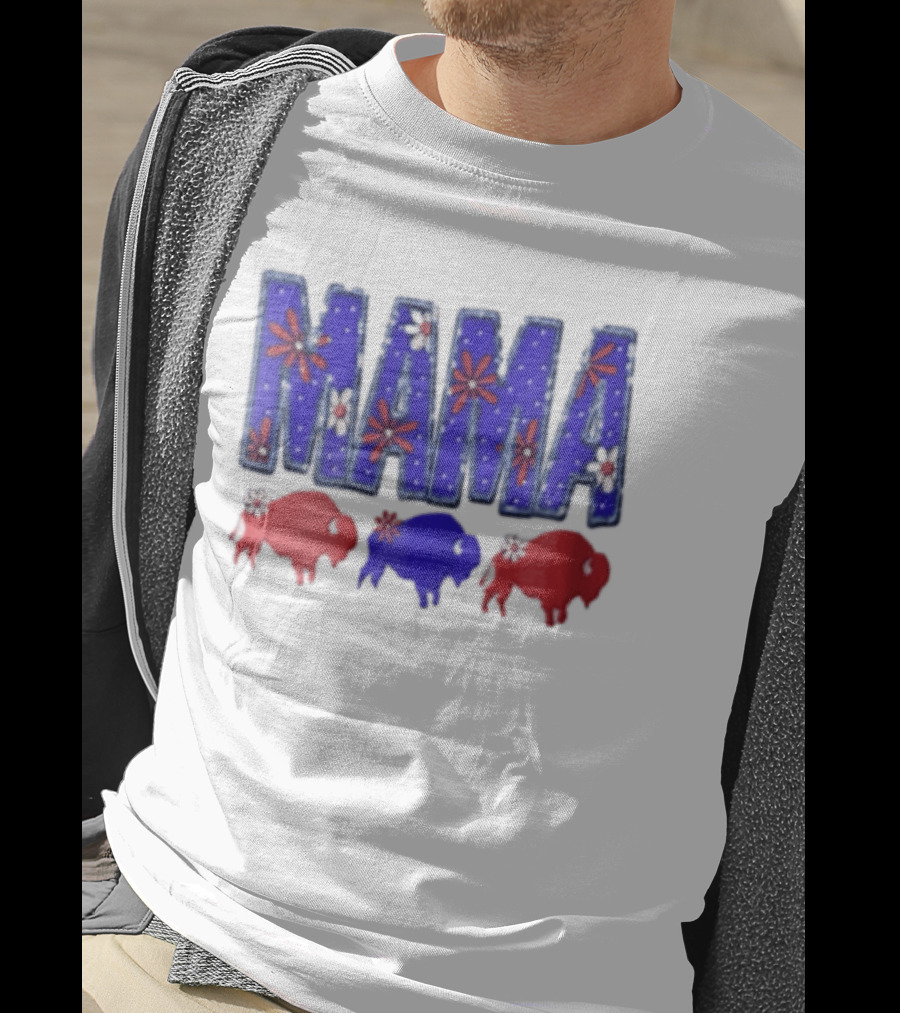 MAMA Buffalo Red White And Blue Floral T-Shirt