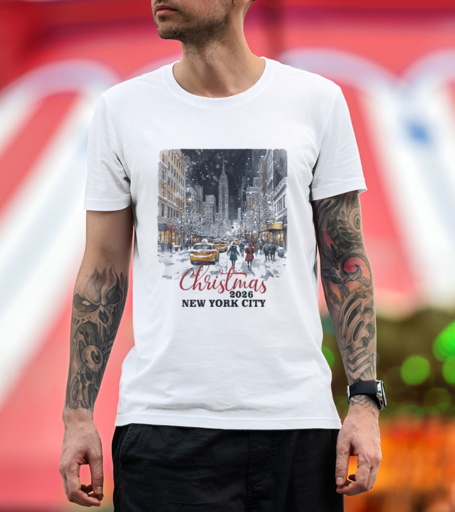 Christmas 2026 New York City Empire State Building Snow Scene T-Shirt