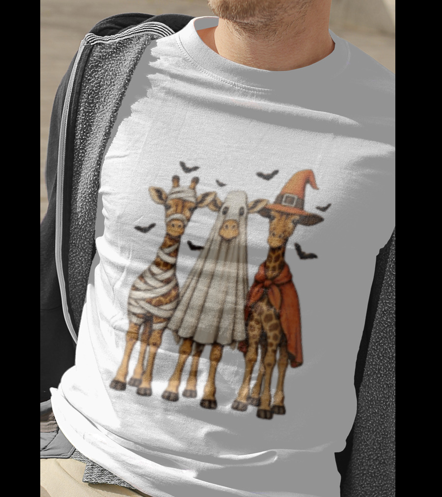 Giraffe Costume Halloween Mummy Ghost Witch Trio T-Shirt