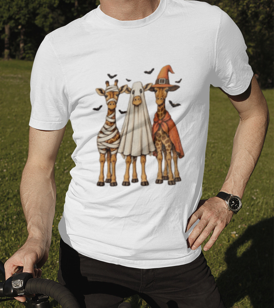 Giraffe Costume Halloween Mummy Ghost Witch Trio T-Shirt