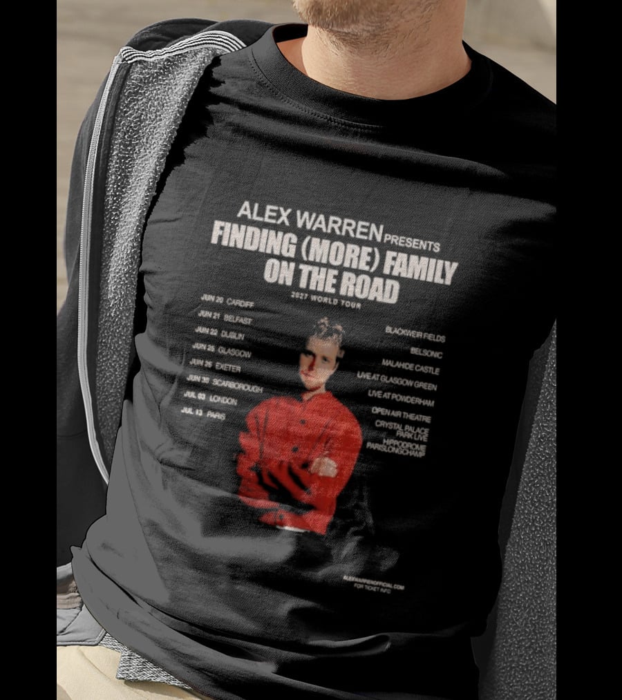 Alex Warren Presents Finding More Family On The Road 2027 World Tour Dates Featuring Europe Venues T-Shirt