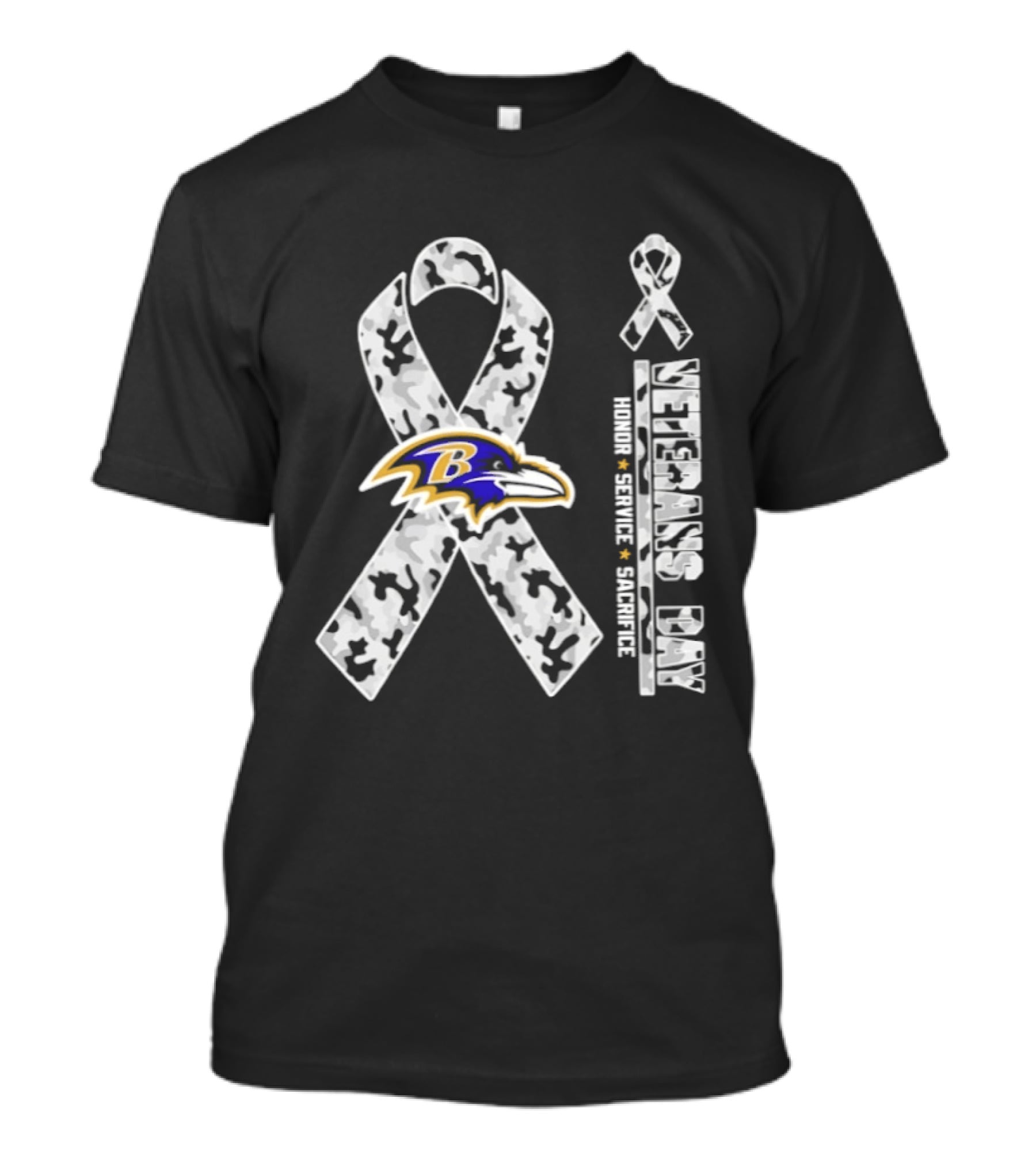 Baltimore Ravens Veterans Day 2026 Honor Service Sacrifice Camouflage Ribbon T-Shirt