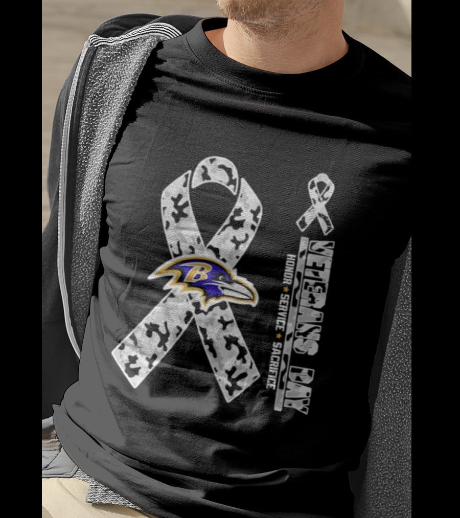 Baltimore Ravens Veterans Day 2026 Honor Service Sacrifice Camouflage Ribbon T-Shirt