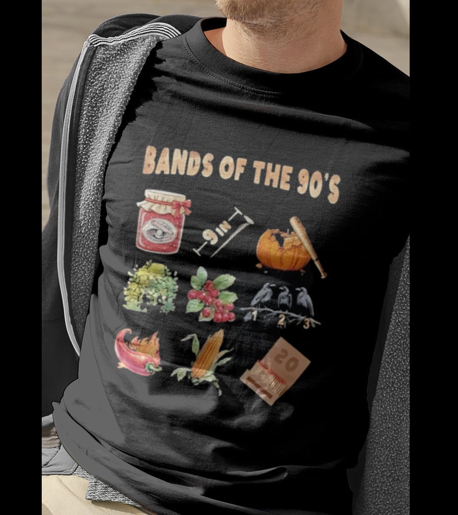 Bands Of The 90's Jar Corn Crows Matches Pumpkin 9in Chili Peppers Bush Berries T-Shirt