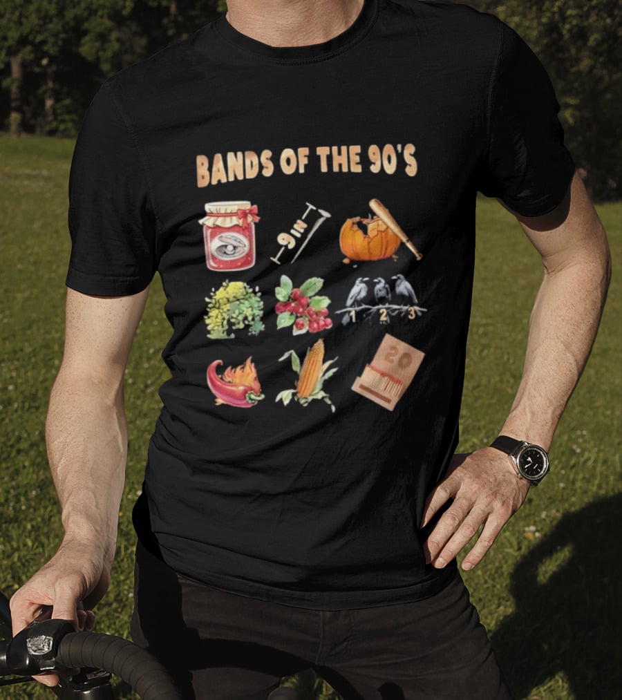 Bands Of The 90's Jar Corn Crows Matches Pumpkin 9in Chili Peppers Bush Berries T-Shirt